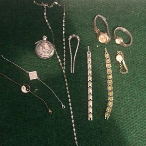 Silver and gold jewelry lot.